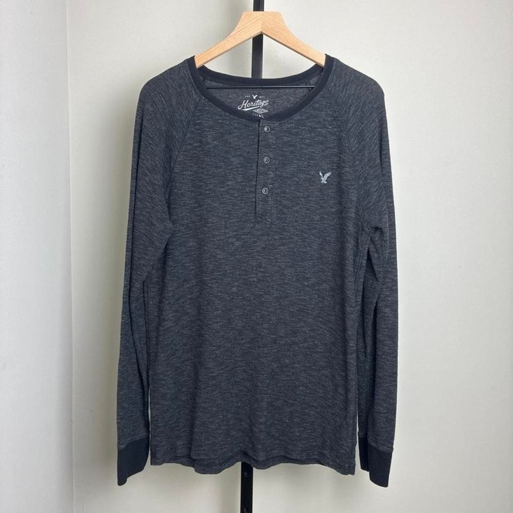 American Eagle Outfitters Gray Heritage Thermal Long Sleeve Shirt Size Large